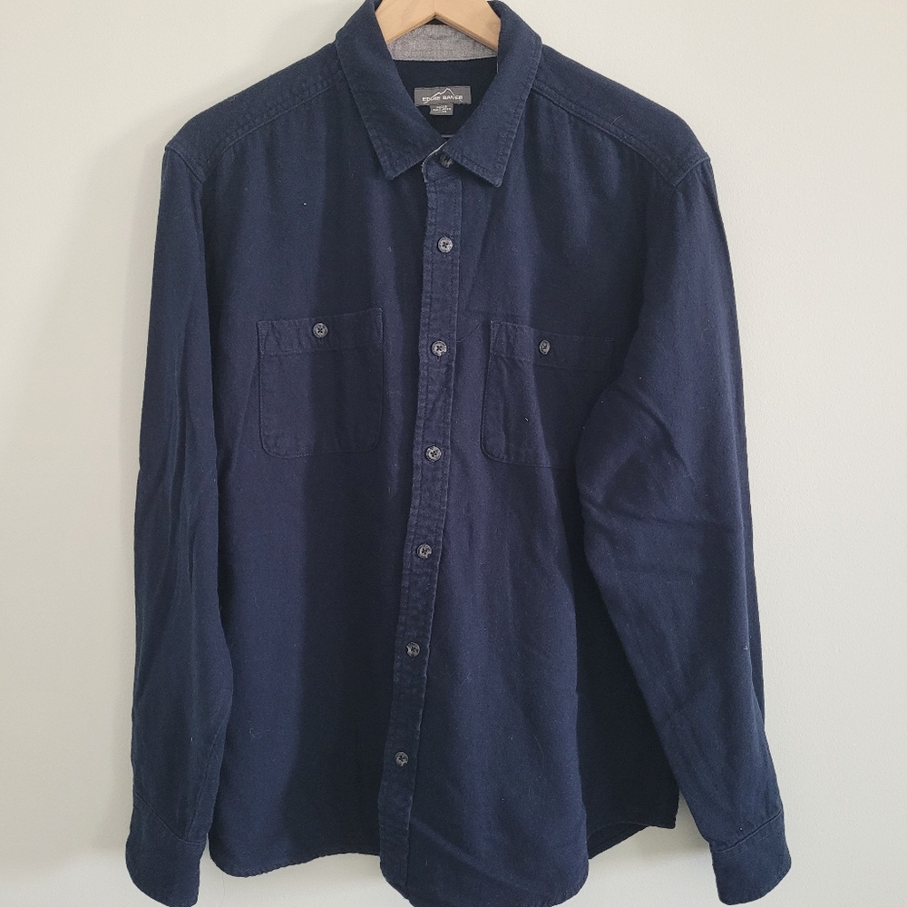 Eddie Bauer Button Up Flannel Shirt Mens Size XL Blue Long Sleeve Pocket